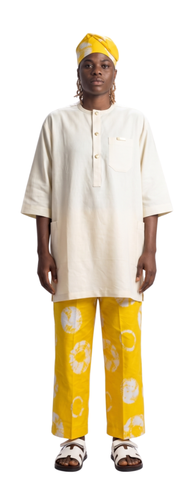 Prestige Cream & Yellow Adire Kaftan Set