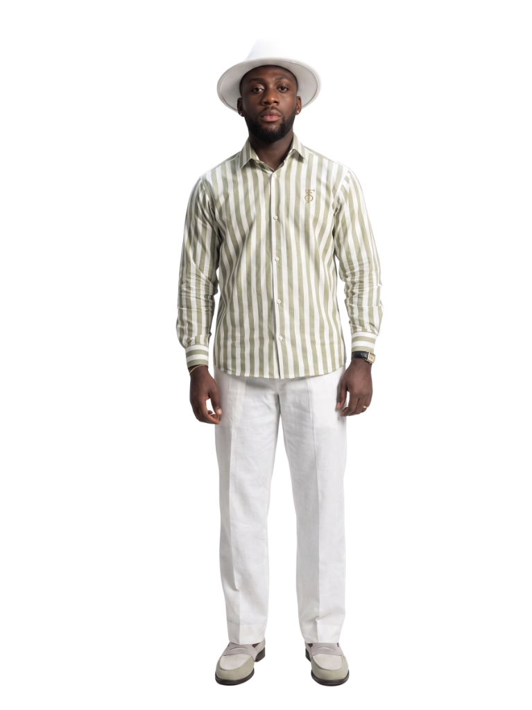 Prestige Sage Olive Striped Linen Set