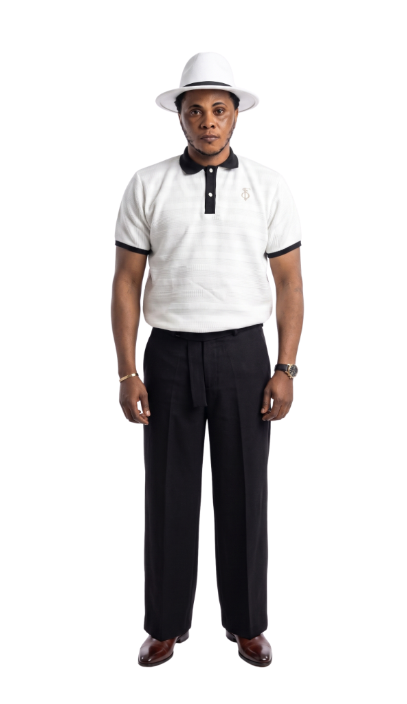 Prestige Ivory Knit Polo & Black Trousers Set