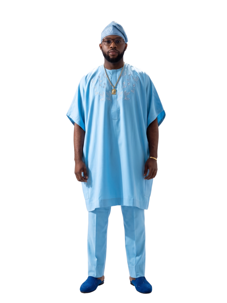 Sky Blue Embroidered Kaftan Set