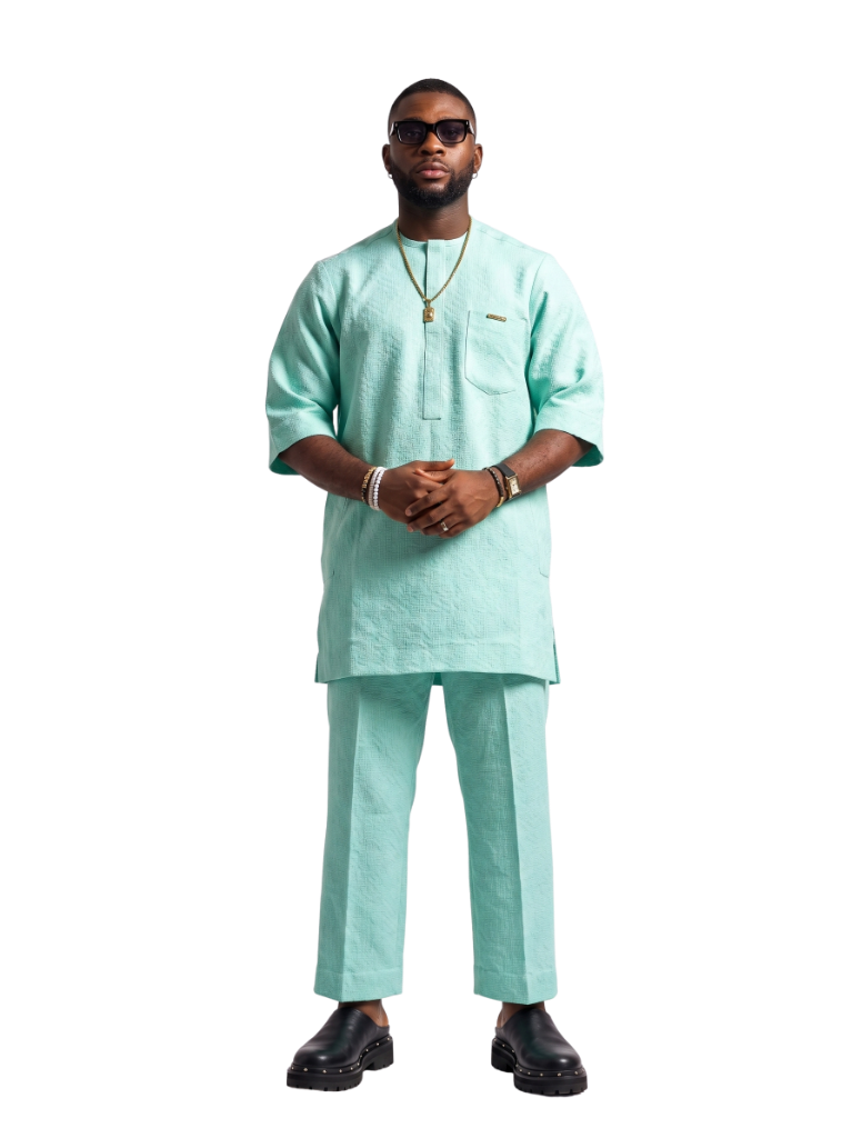 Mint Green Textured Kaftan Set
