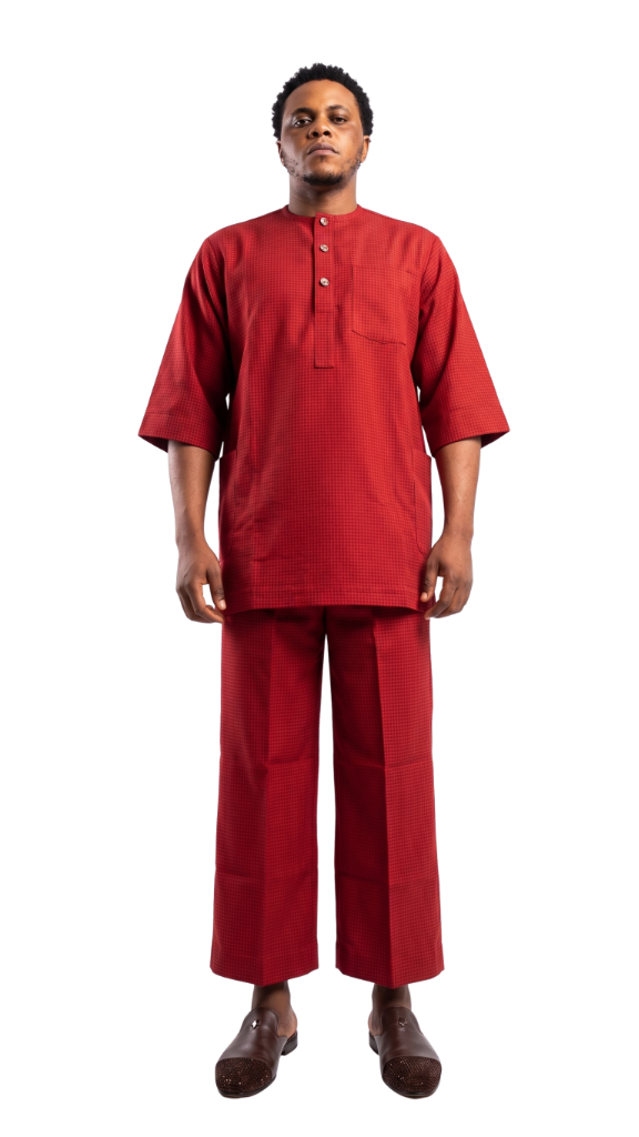 Crimson Red Textured Kaftan Set