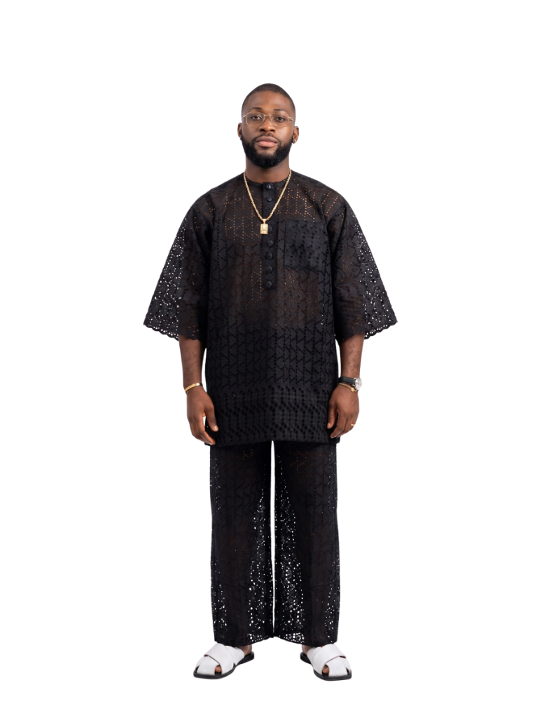 Prestige Black Dry Lace Kaftan Set